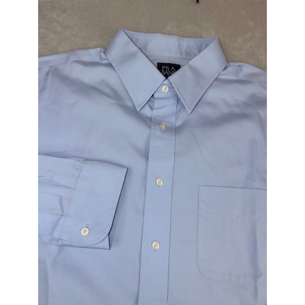 Jos A Bank Traveler Mens Tailored‎ Fit Dress Shirt Light Blue 17X35 100% Cotton